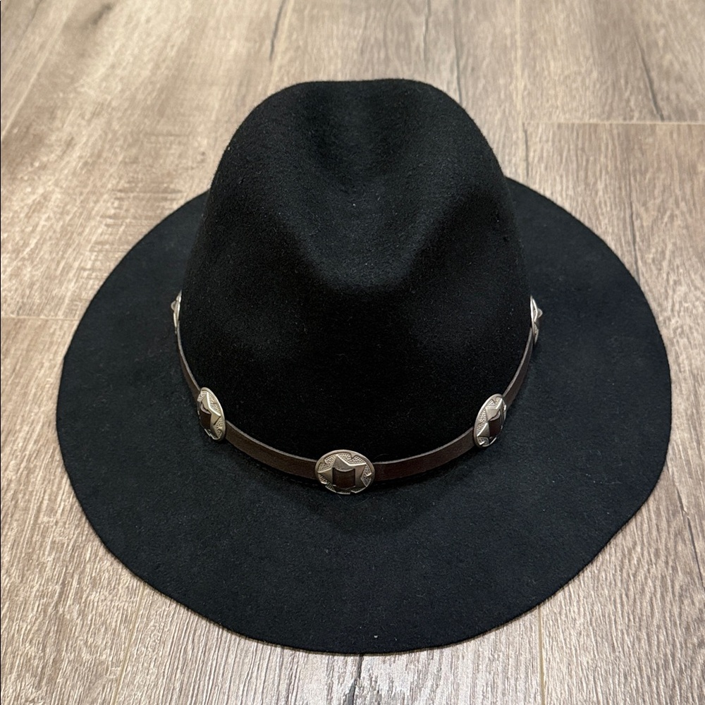 Lovely Bird “San Miguel” black wool felt fedora with concho studded band